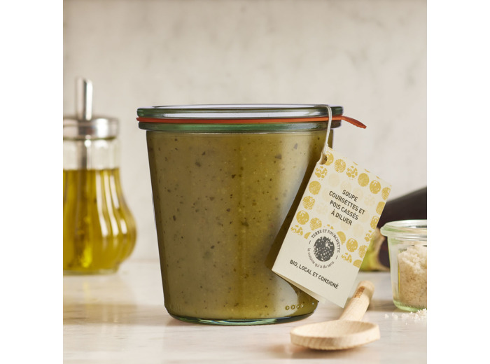 Soupe courgette pois cassés en bocal