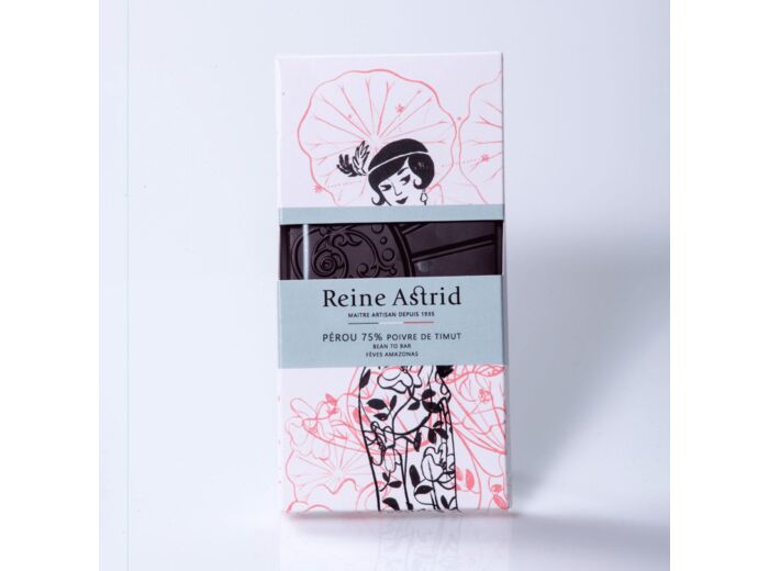 Reine Astrid - Tablette Chocolat Noir 75% Pure Origine Pérou Bio Poivre du Timut 75g