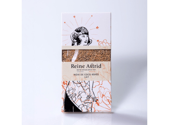 Reine Astrid - Tablette Chocolat Lait 43% Noix de Coco 75g
