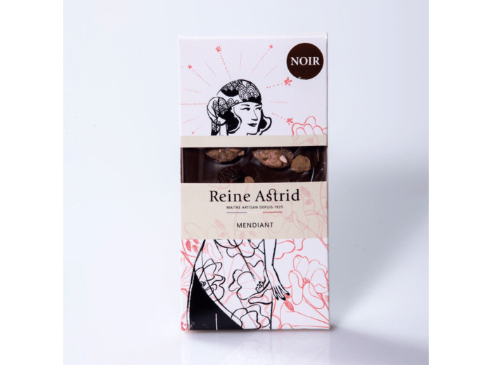 Reine Astrid - Tablette Chocolat Gourmande Noir 66% Mendiant 100g