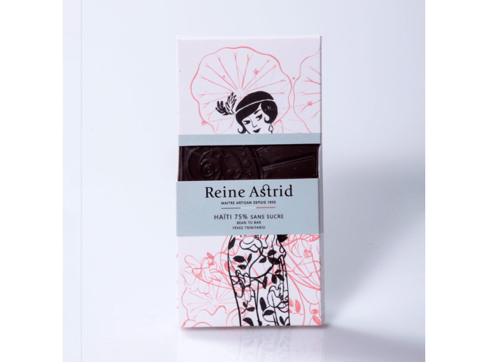 Reine Astrid - Tablette Chocolat Origine Noir Haïti 75% Sans Sucre 75g