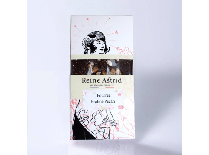 Reine Astrid - Tablette Chocolat Fourrée Noir Praliné Pécan 90g