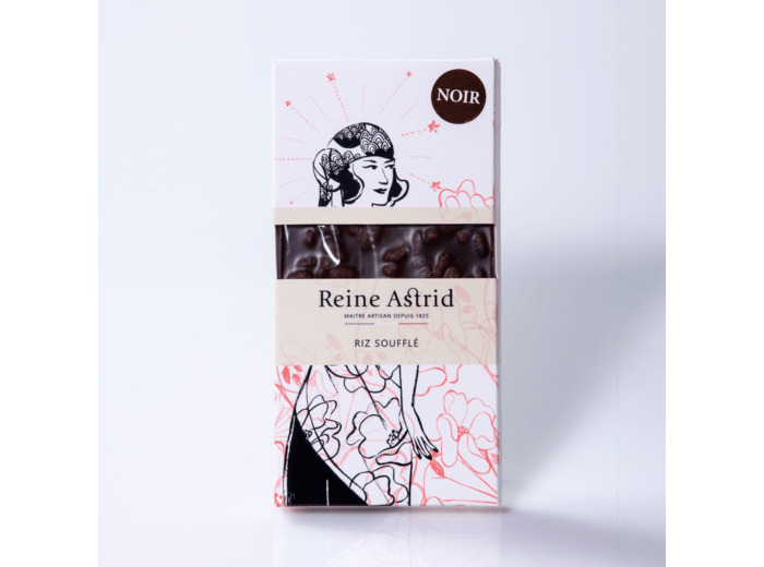 Reine Astrid - Tablette Chocolat Gourmande Noir 66% Riz soufflé 75g