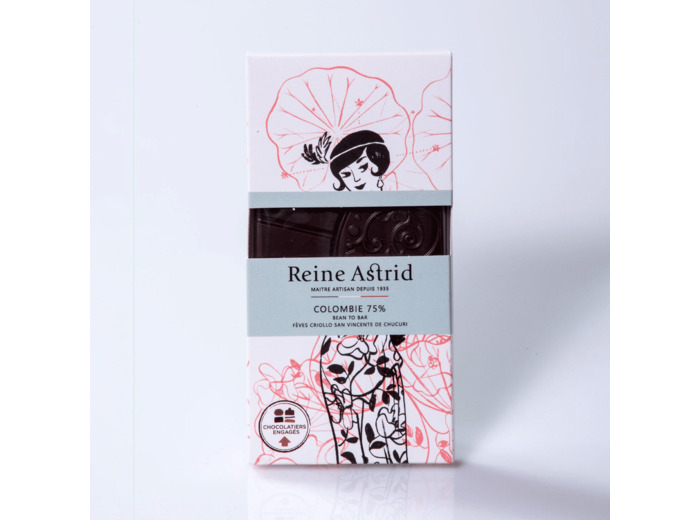 Reine Astrid - Tablette Chocolat Noir 75% Pure Origine Colombie 75g