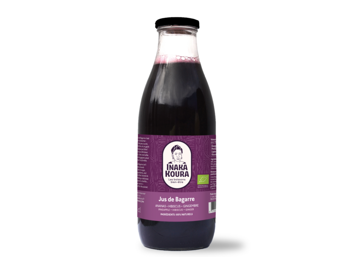 6x Jus de Bagarre - Ananas Hibicus Gingembre - bio, peu sucré, prêt à boire, en bouteille verre de 50cl