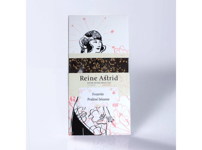 Reine Astrid - Tablette Chocolat Fourrée Noir Praliné Sésame 90g