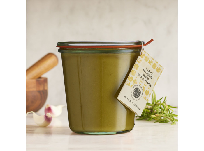 Velouté d'apserges vertes en bocal en bocal