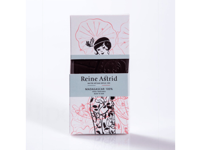 Reine Astrid - Tablette Chocolat Noir 100% Pure Origine Madagascar Bio 75g