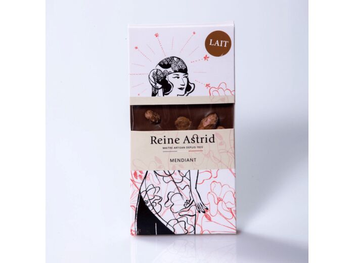 Reine Astrid - Tablette Chocolat Lait 42% Mendiant 100g
