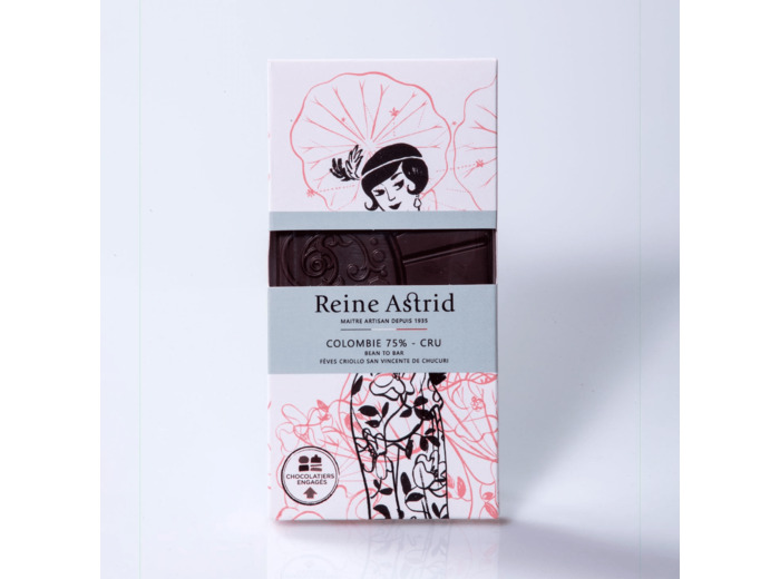 Reine Astrid - Tablette Chocolat Noir 75% Pure Origine Colombie Cru 75g