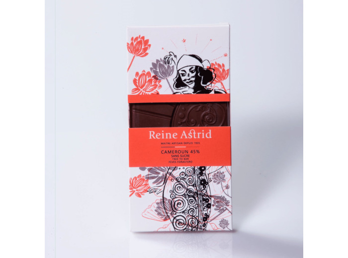 Reine Astrid - Tablette Chocolat Origine Lait Cameroun 45% Sans Sucre 75g