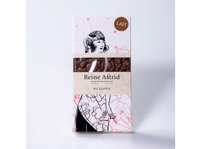 Reine Astrid - Tablette Chocolat Gourmande Lait 44% Riz soufflé 75g