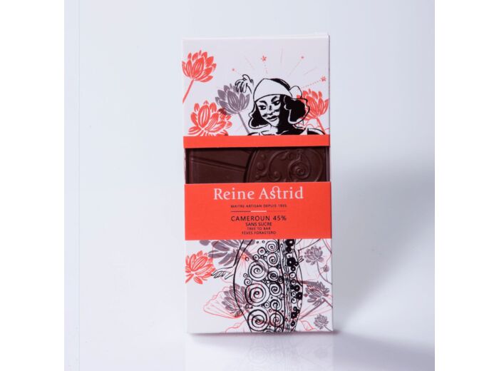 Reine Astrid - Tablette Chocolat Lait 45% Pure Origine Cameroun Sans Sucres 75g