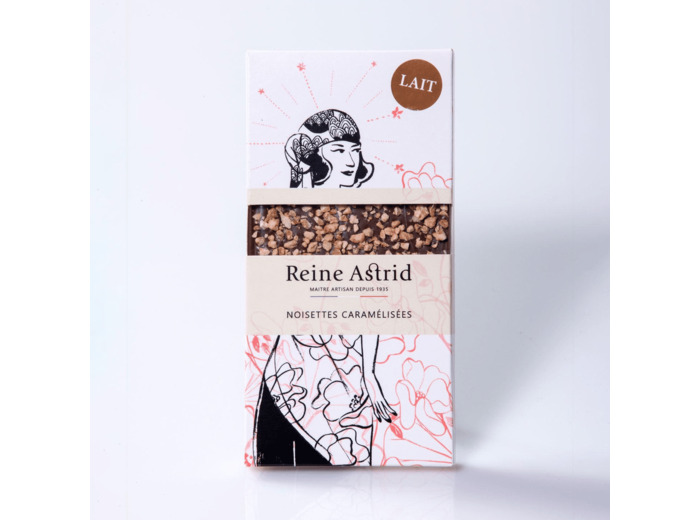 Reine Astrid - Tablette Chocolat Lait 43% Noisettes 90g