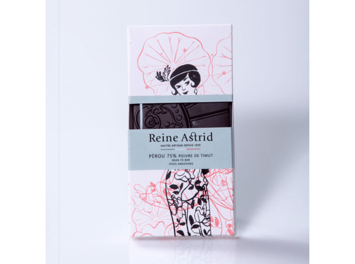 Reine Astrid - Tablette Chocolat Noir 75% Pure Origine Pérou Poivre du Timut 75g