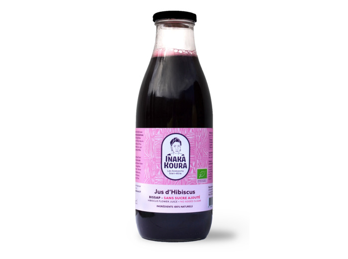 6x Jus d'Hibiscus / Bissap Bio, prêt à boire, sans sucre ajouté, en bouteille verre de 50cl