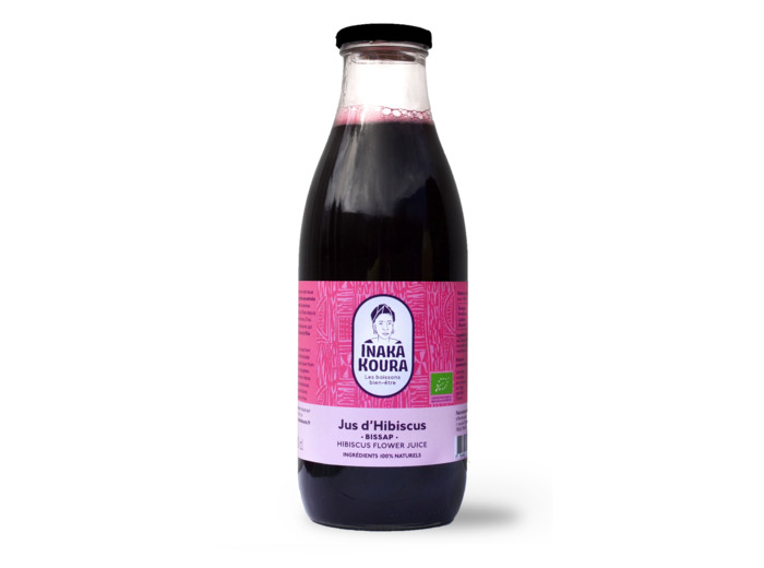 6x Jus d'Hibiscus / Bissap Bio, prêt à boire, peu sucré, en bouteille verre de 50cl